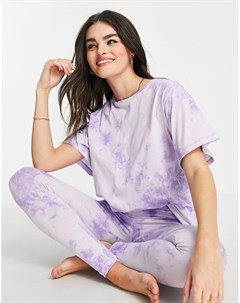 Пижама из футболки и леггинсов с принтом тай дай сиренево голубого цвета Asos design