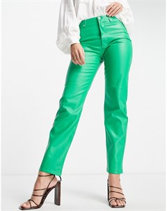 Зеленые брюки прямого кроя из искусственной кожи River island
