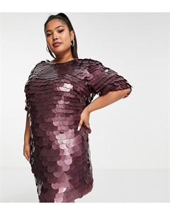 Эксклюзивное бордовое цельнокройное платье мини с пайетками Curve Asos design