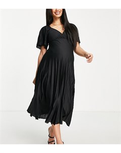 Черное плиссированное платье миди с короткими рукавами и перекрученной отделкой на спине ASOS DESIGN Asos maternity