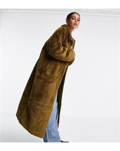 Пальто на пуговицах из искусственного меха оливкового цвета ASOS DESIGN Tall Asos tall