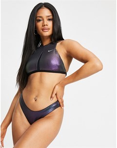 Двусторонний бикини топ черного переливающегося цвета с перекрестными лямками на спине Swimming Onyx Nike