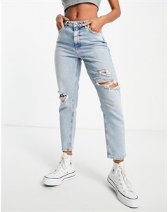 Голубые джинсы в винтажном стиле с рваной отделкой New look
