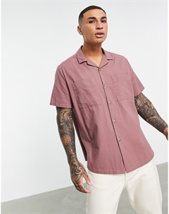 Свободная рубашка из ткани имитирующей лен с отложным воротником серо коричневого цвета Asos design
