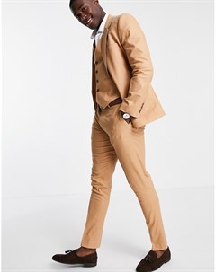 Светло коричневые зауженные брюки из хлопка и льна Asos design