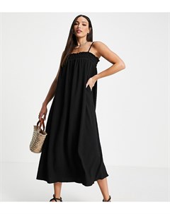 Черное свободное фактурное платье комбинация макси с эластичными вставками на лифе ASOS DESIGN Tall Asos tall