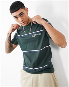 Зеленая полосатая оversized футболка с принтом Portland Asos design