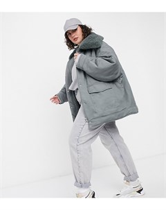 Куртка шалфейного цвета с воротником из искусственного меха борг и стеганой подкладкой ASOS DESIGN C Asos curve