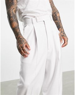 Широкие брюки из саржи белого цвета с завышенной талией Asos design