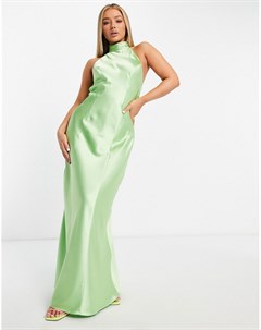 Пыльно зеленое атласное платье макси с открытой спиной x Hanna Schonberg Na-kd
