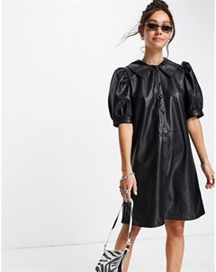 Черное платье рубашка из искусственной кожи Vila