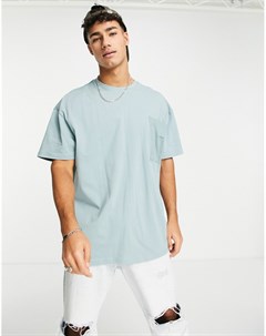 Серовато голубая oversized футболка с большим карманом Threadbare