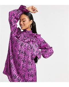 Платье мини с оборками и принтом в горошек фиолетового цвета Vero moda petite