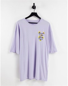 Oversized футболка сиреневого цвета с принтом с подсолнухами на спине Originals Jack & jones