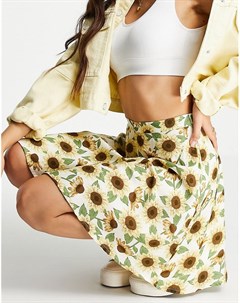 Желтая расклешенная мини юбка с принтом подсолнухов Malina Monki