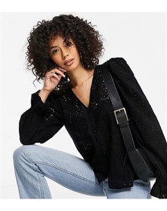 Черная блузка на пуговицах спереди с вышивкой ришелье Vero moda tall