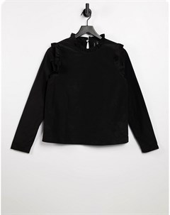 Черная футболка с высоким воротом и оборками Vero moda