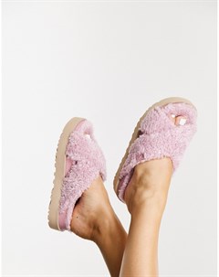 Розовые сандалии из экологически чистых материалов с перекрестными ремешками на плоской платформе Fu Ugg