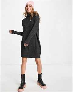 Черное меланжевое платье джемпер с отворачивающимся воротом Vero moda