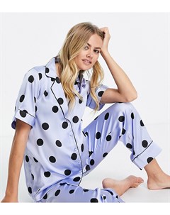 Атласный пижамный комплект с рубашкой голубого цвета в горошек Pieces maternity