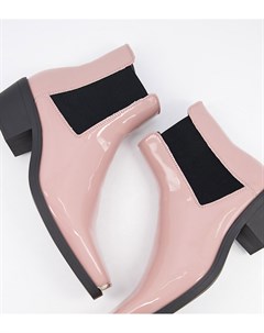 Розовые лакированные ботинки челси для широкой стопы в стиле вестерн на кубинском каблуке с металлич Asos design