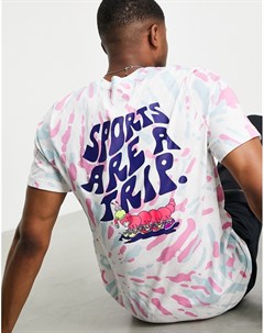 Oversized футболка с выбеленным принтом тай дай розового и зеленого цветов Nike