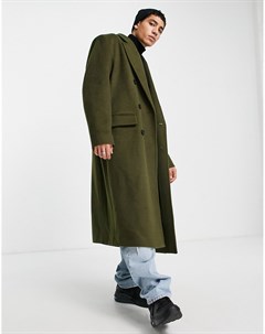 Очень свободное удлиненное oversized пальто цвета хаки из фактурной смесовой шерсти Asos design