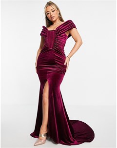 Бархатное платье макси винного цвета с сетчатой корсетной вставкой и юбкой годе Asos design