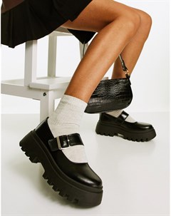 Черные массивные туфли Мэри Джейн на плоской подошве Matchstick Asos design