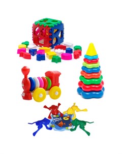Развивающая игрушка Набор Кубик логический Пирамида Конструктор каталка Паровозик Команда КВА 1 Тебе-игрушка