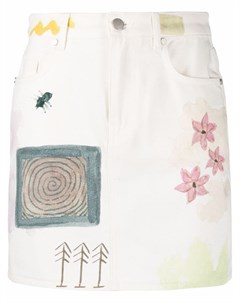 Джинсовая юбка мини с цветочным принтом Mcq