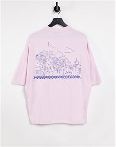 Светло розовая oversized футболка с принтом на спине Asos design