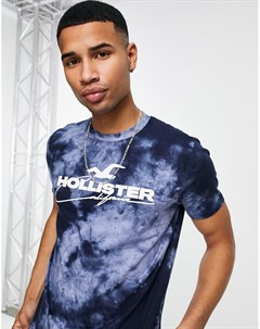 Синяя футболка с большим логотипом Hollister