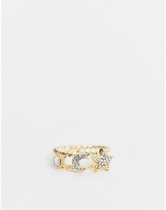 Двойное золотистое кольцо с небесным дизайном Designb london