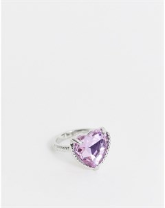 Серебристое кольцо в форме фиолетового сердечка с кристаллом Designb london
