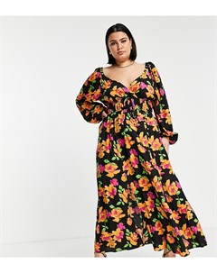 Чайное платье макси с присборенной талией и цветочным принтом ASOS DESIGN Curve Asos curve