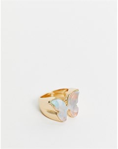 Золотистое броское кольцо с бабочкой из смолы Designb london