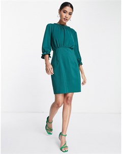 Темно зеленое платье мини из смесовой ткани с оборками на рукавах Asos design