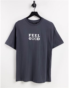 Темно серая футболка с принтом Feel Good Asos design
