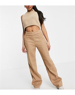 Коричневые брюки с широкими штанинами и декоративными швами от комплекта Missguided petite