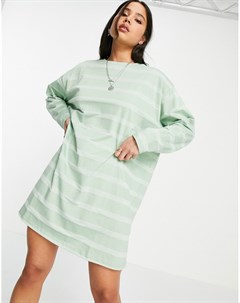 Шалфейно зеленое платье футболка в стиле oversized с полосками в тон Asos design