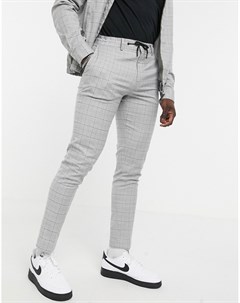 Зауженные строгие брюки серого цвета в клетку со шнурком на поясе от комплекта Asos design