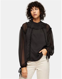 Черная блузка со сборками на кокетке Topshop