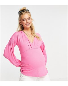 Розовая блузка для кормления с передней частью на запахе и пышными рукавами Mamalicious Maternity