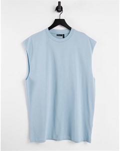 Голубая oversized футболка без рукавов Asos design