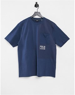 Темно синяя oversized футболка с принтом в виде координат Only & sons