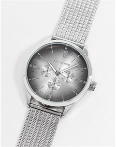 Серебристые часы с сетчатым ремешком в елочку из нержавеющей стали Asos design