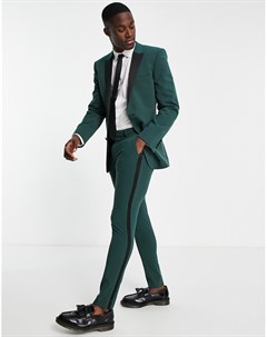 Супероблегающие брюки под смокинг темно зеленого цвета с атласными полосками по бокам Asos design