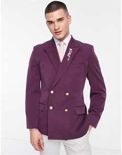 Двубортный пиджак зауженного кроя сливового цвета Wedding Asos design
