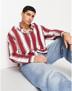 Oversized рубашка из материала с добавлением льна в стиле 90 х в бордовую полоску Asos design